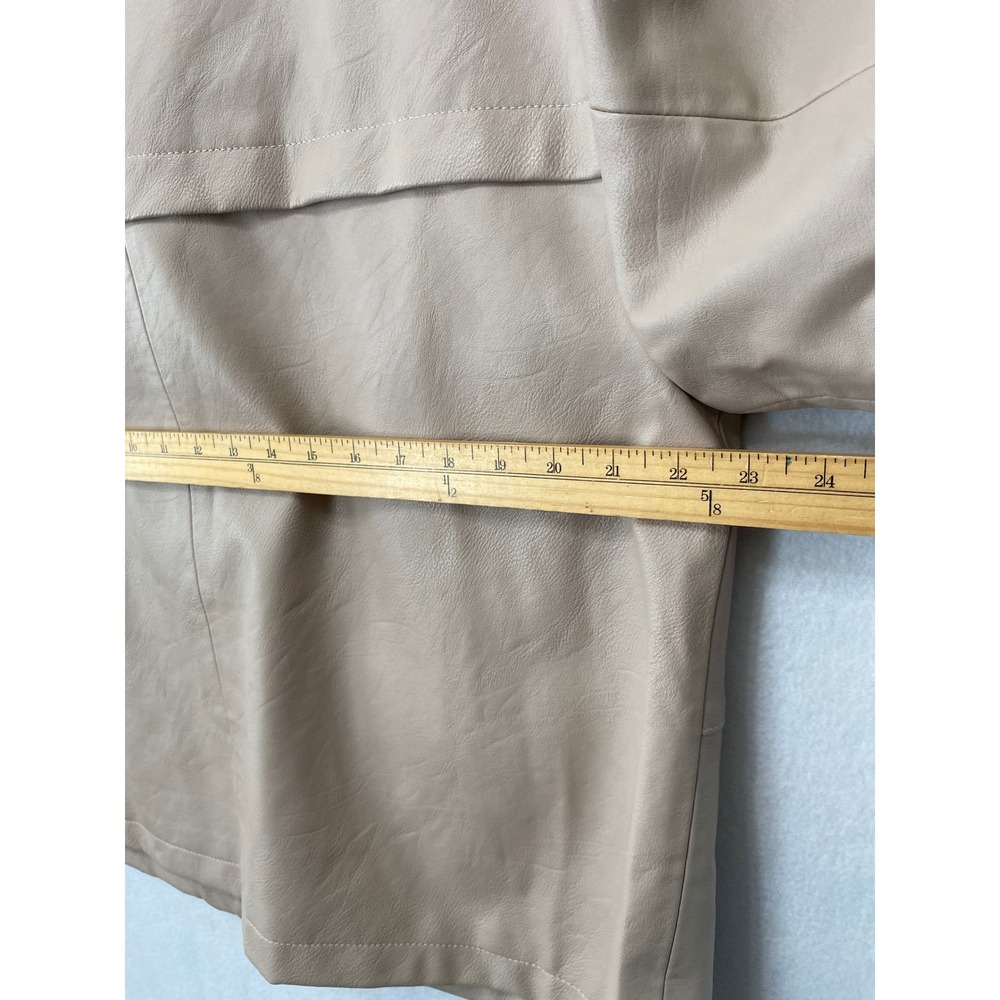 Liz Claiborne Faux Leather Jacket Women XL Tan Beige Zip Front Utility Coat - Picture 8 of 15